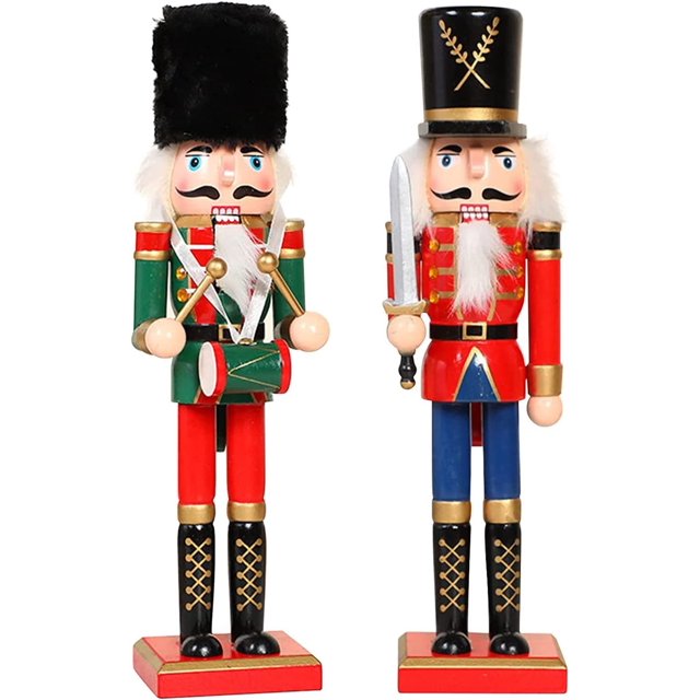 Soldados de Cascanueces de Madera 2 Estilos 30cm Figuras de Cascanueces Navideños Tradicionales Soldado Pintado de Pino Premium para Decoración (Tambor y Espada) esquí esquí Gafas de esquí