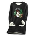 thumbnail image 3 of Feancey Christmas Sweatshirts for Women Fleece Lined Pullover Cute Snowman Print Crewneck Tops Winter Thermal Loungewear Pajamas with Pockets Black M, 3 of 4