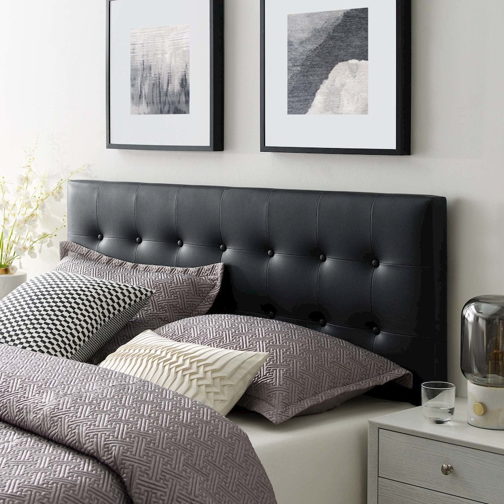 Modway Emily Queen Upholstered Faux Leather and Wood Headboard in Black