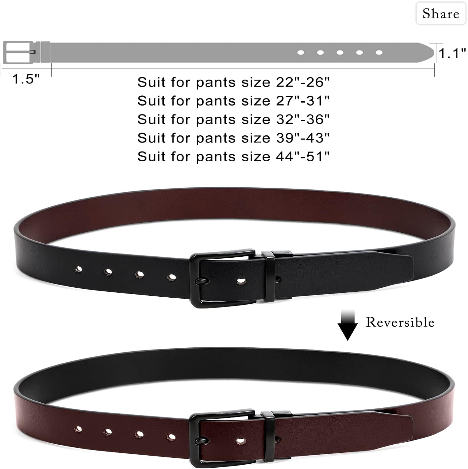 7351 Women Leather Reversible Belt, Ladies Belt For Jeans With Rotated Reversible Leather Belt for Women With Gold Buckle Ladies  main image 2
