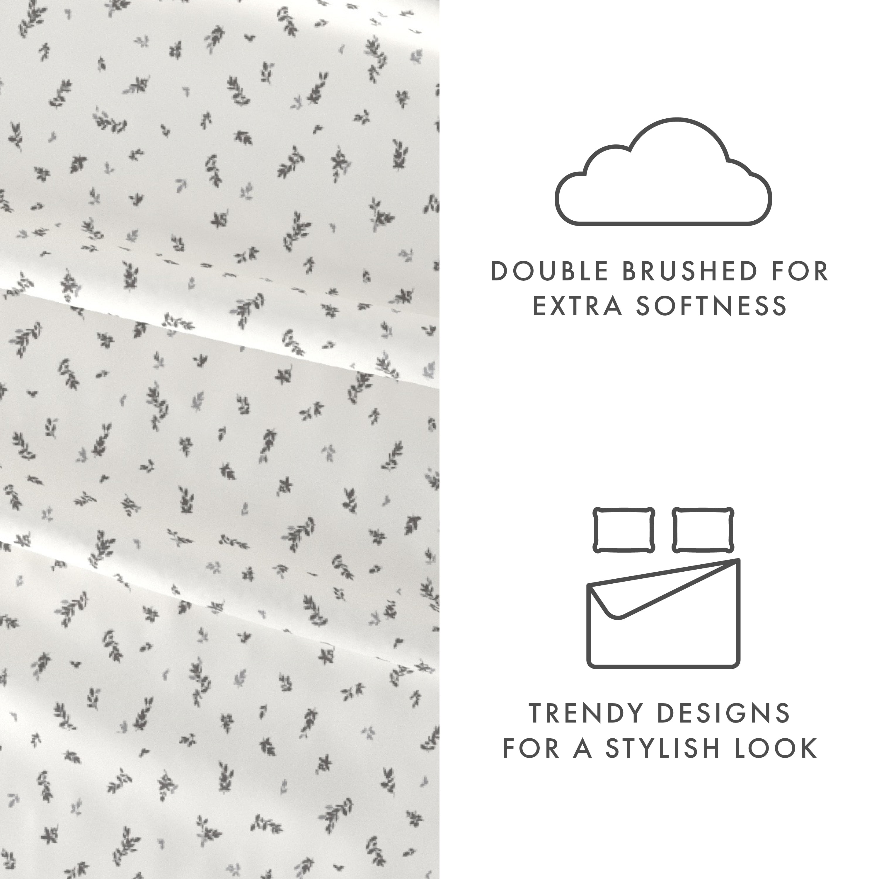 Noble Linens 4 Piece Pattern Microfiber Bed Sheets Set, Light Gray Spotted Leaves, King