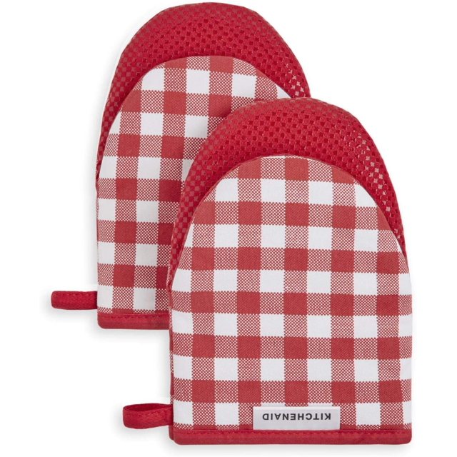 Kitchenaid Kitchen Aid Gingham Mini Oven Mitt Set, 5.5"x8", Passion Red