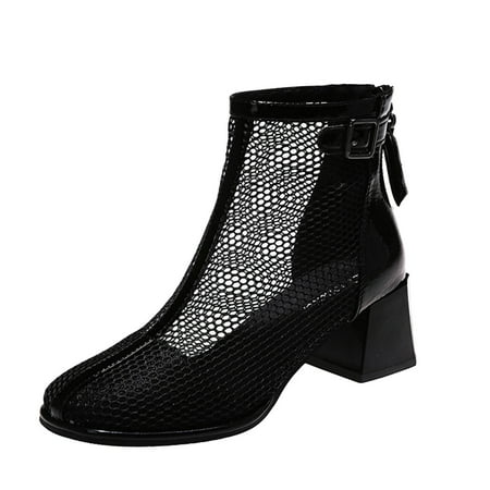 

adviicd Rain Boots Women Womens Shoes Fashion Solid Color Round Toe Middle Heel Thick Heel Lace Up Buckle Large Boots