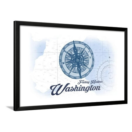 Friday Harbor, Washington - Compass - Blue - Coastal Icon Framed Print Wall Art By Lantern
