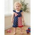 thumbnail image 3 of BemeyourBBs Toddler Baby Girl 4th of July Outfit Patriot Independent Day Clothes Little Girl Summer Overalls Shorts Fourth of July Flying Sleeve Star Stripe Print Front Bow Romper Jumpsuit Overall, 3 of 8