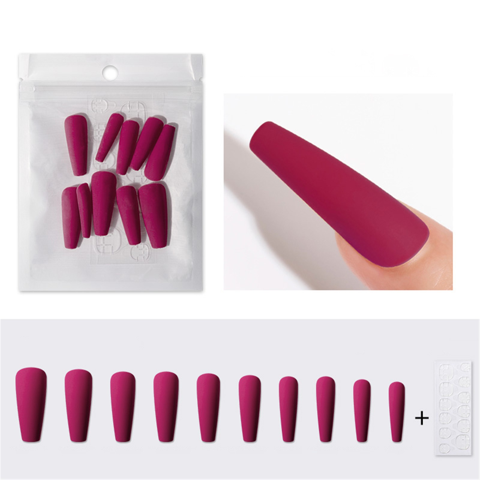 ONHUON 2021 10Pcs Coffin Press On Nails Long, Double Sided Nail Stickers, Glossy False Nails