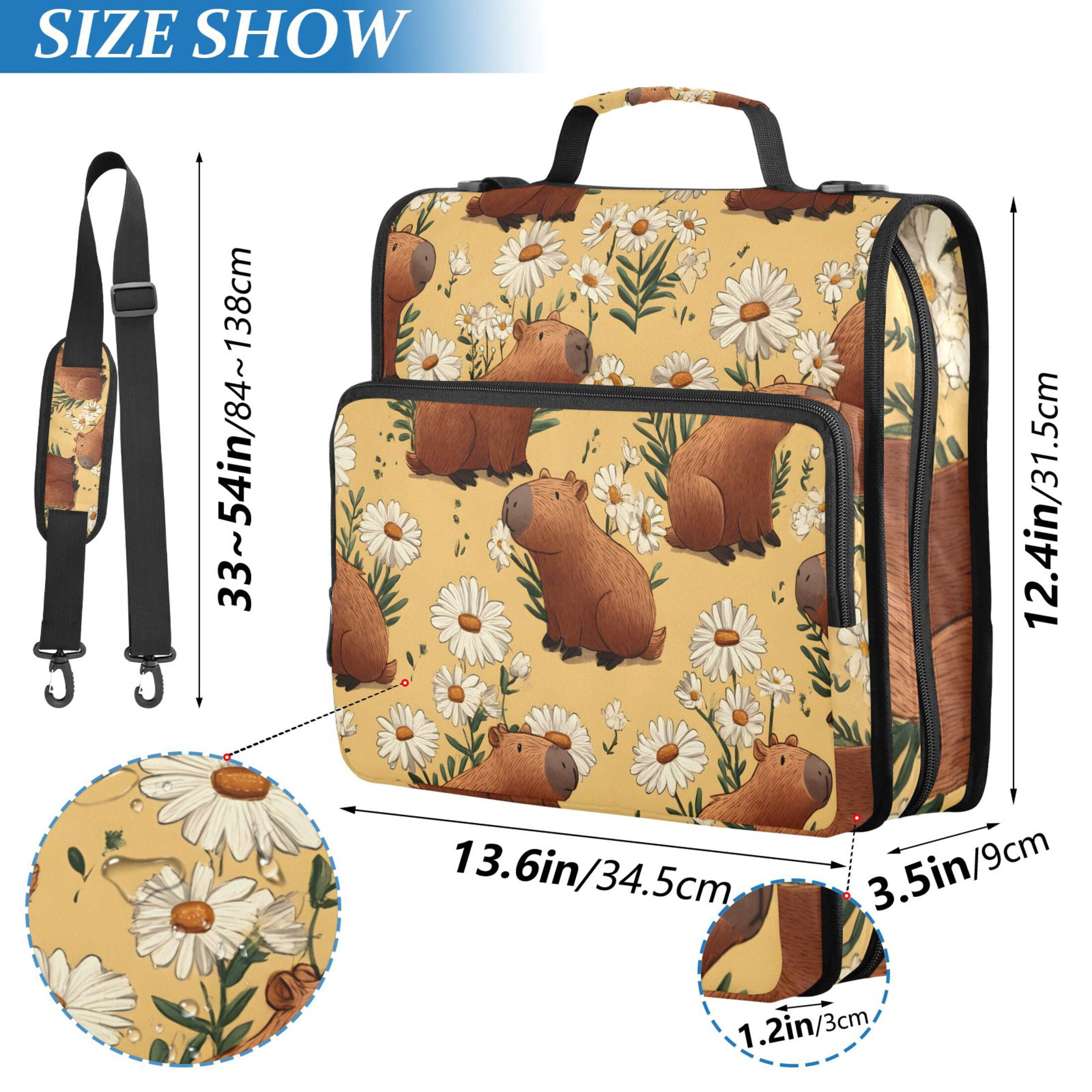 ALAZA Zipper Binder Daisy Brown Capybara 3 Ring Trapper Keeper File Folder Organizer Bag