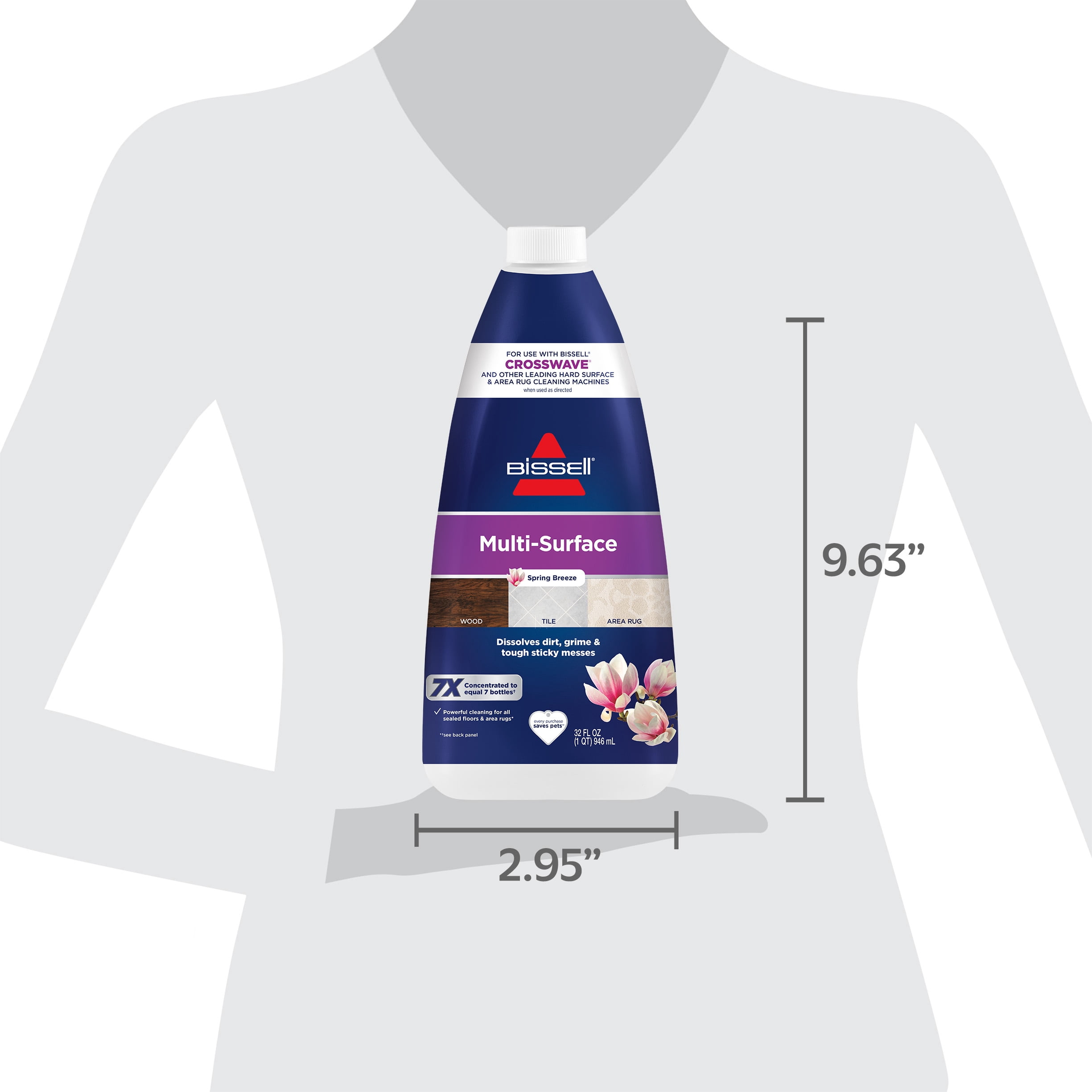 BISSELL Multi-Surface Cleaning Solution, Best Paired With CrossWave For Use On Hard Surfaces And Area Rugs, Dissolves Dirt Grime And Tough Sticky Messes, Cleans Better Than Water Alone 1789, 32 oz