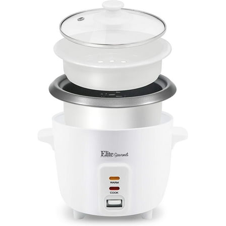 Elite Gourmet 6 Cup Non-Stick Rice Cooker with Steam Tray ERC-006NST
