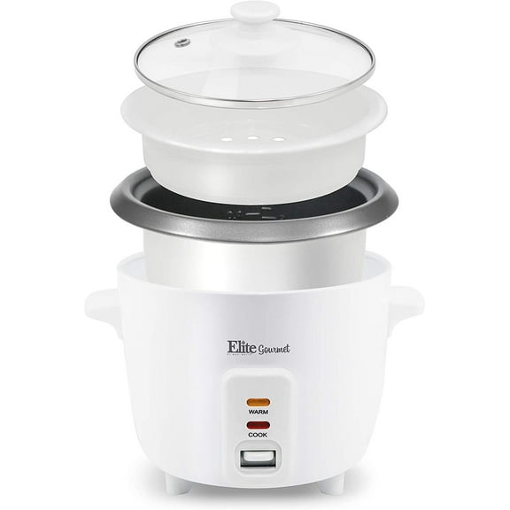 Elite Gourmet 6 Cup Non-Stick Rice Cooker with Steam Tray ERC-006NST