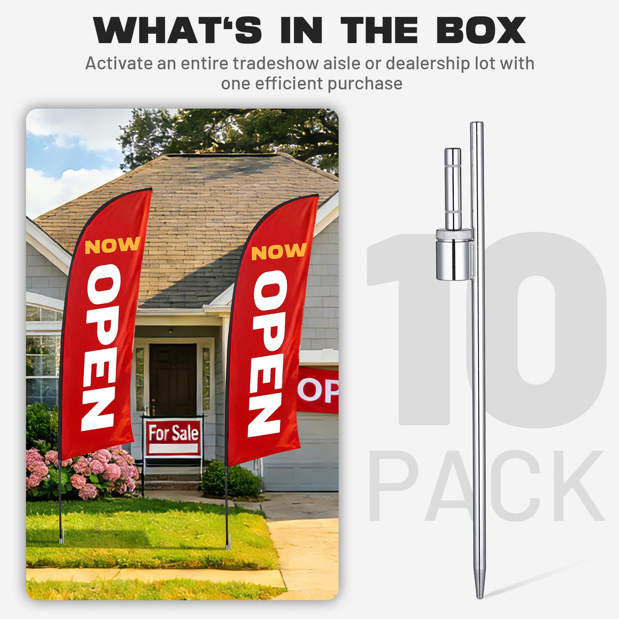 InstaHibit 10 Pack Feather Flag Ground Spike 20 Inch Ground Stake Flag Base Heavy Duty Flag Pole Holder