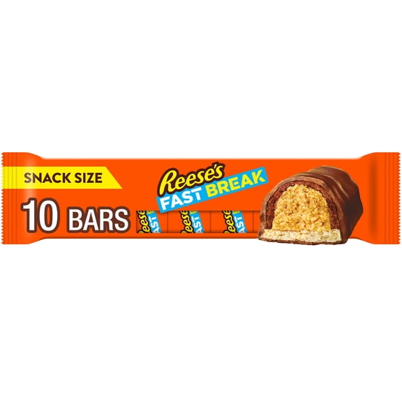 REESE'S FAST BREAK Peanut Butter Nougat Snack Size, Candy Bars, .67 oz (10 Count)