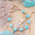thumbnail image 2 of Genuine Blue Turquoise Hammered Golden Link Bracelet, 2 of 3