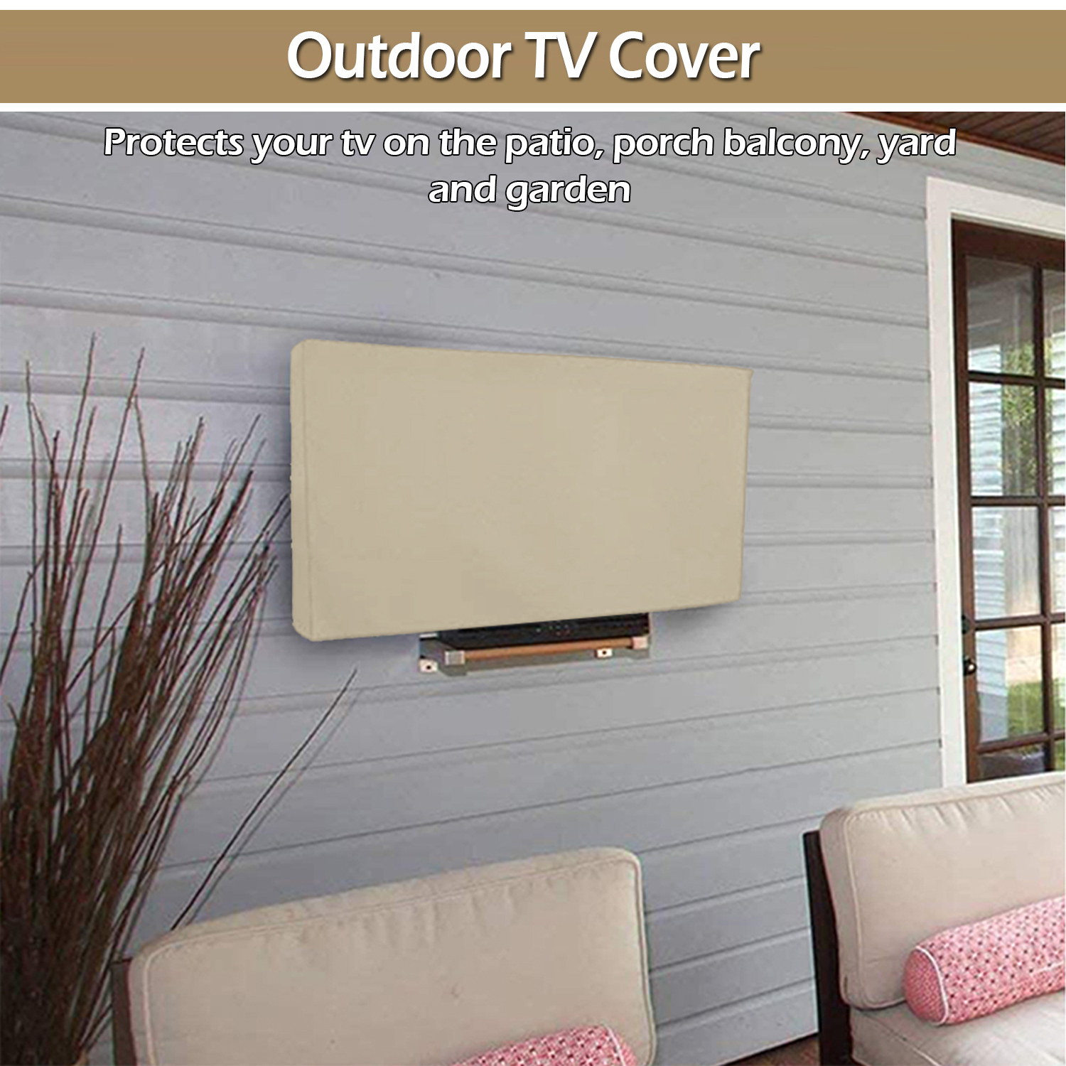 IC ICLOVER 60"-65" Outdoor Weatherproof LCD Plasma TV/Television Cover Flat Screen TV/Television Dustproof Protector with Waterproof Remote Pocket, Beige - image 2 of 9