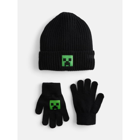 Minecraft Boys Ribbed Knit Beanie and Gloves Set, 2 Piece, One Size