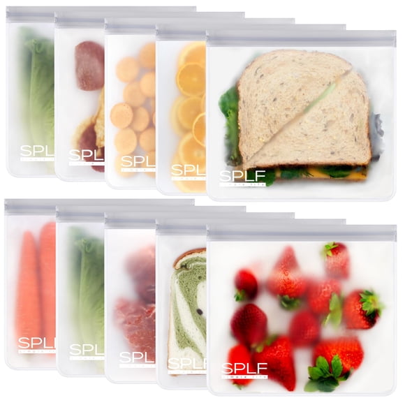Bolsas reutilizables para sándwiches SPLF, paquete de 10, color gris, a prueba