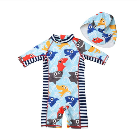 Toddler Kid Baby Girls Boys Shark Swimsuit Sun Protective Beachwear Swimwear Rashguard Bathing Suit