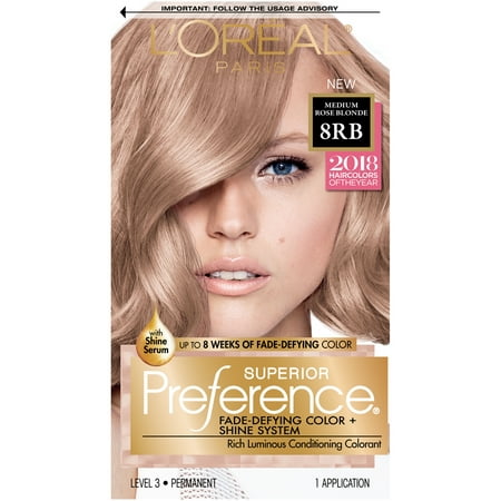 L'Oreal Paris Superior Preference Fade-Defying Shine Permanent Hair Color, 8RB Medium Rose Blonde, 1
