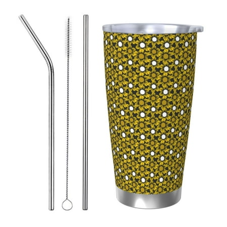 

Matuu Sunflowers 2 for 20oz Durable Thermal Cups Keep Drinks Cold and Hot Insulated Car Mug with Lid-Straw Three-piece Set