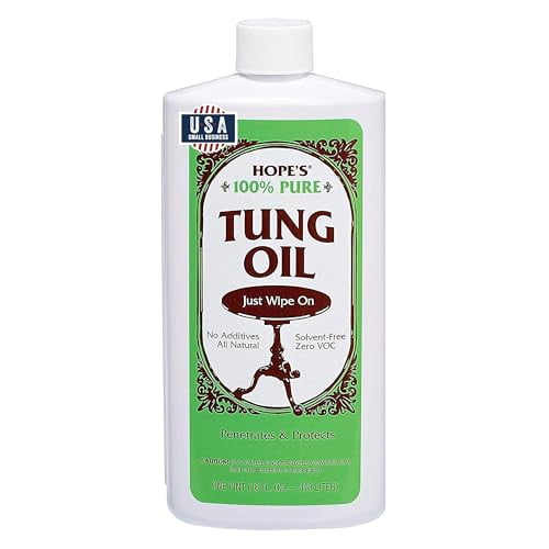 HOPE'S 100% Pure Tung Oil, Waterproof Natural Wood Finish and Sealer, 16 Fl Oz, 1 Pack