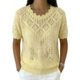 thumbnail image 4 of WCJM Womens 2026 Spring Summer Crocheted Lace Knit Short Sleeve T Shirt Lace Collar Thin Sweater (Yellow,XL), 4 of 5