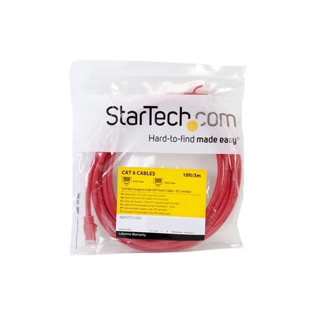 StarTech 10ft CAT6 Cable - Red CAT6 Ethernet Cable - Gigabit Ethernet Wire - 250Mhz 100W PoE RJ45 UTP CAT 6 Network Patch Cord Snagless (N6PATCH10RD)