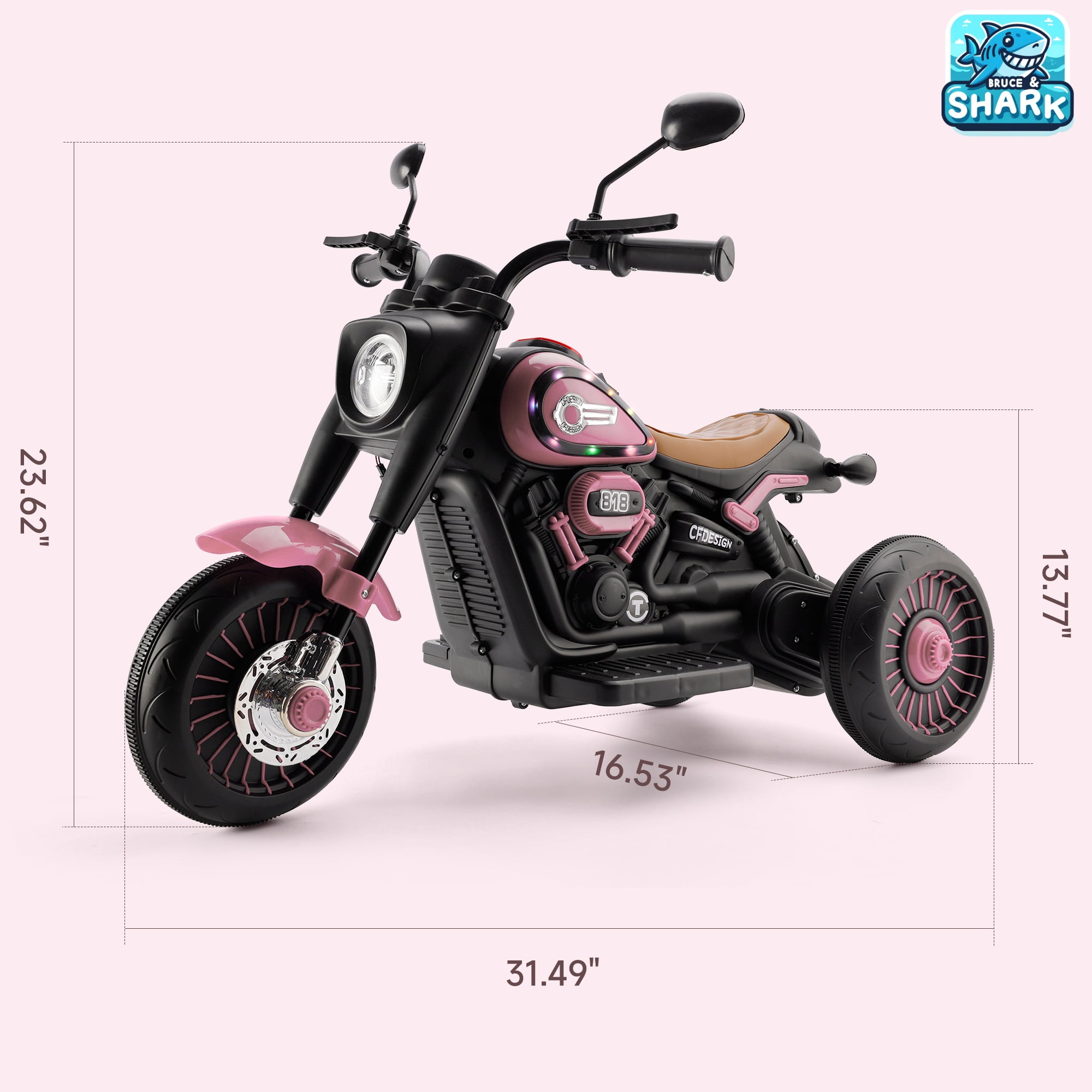Bruce&Shark Toddler Motorcycle, 6V Battery Powered Electric Motorcycle with Headlights & Music, Kids Motorcycle Ride on Toy for Toddlers Boys 18+ Months