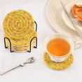thumbnail image 3 of Yayeee 6 PCS Drink Coasters with Holder Set Woven Absorbent Round Tabletop Hot Pad, Pink White Stars, 3 of 7