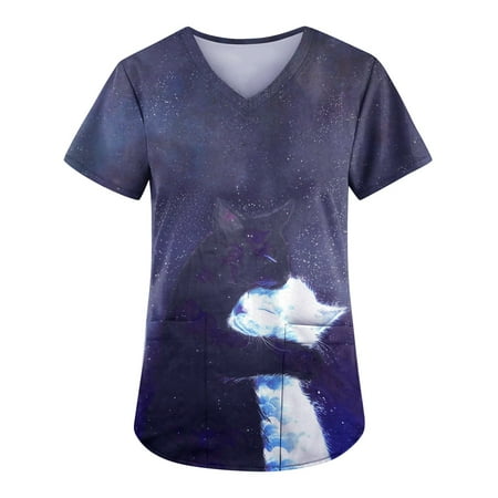 

QAZXD Plus size tops for women Women Scrubs Top Women s Working Uniform Nursing Uniform With Two Pockets Short Sleeve V-Neck Blouse XL
