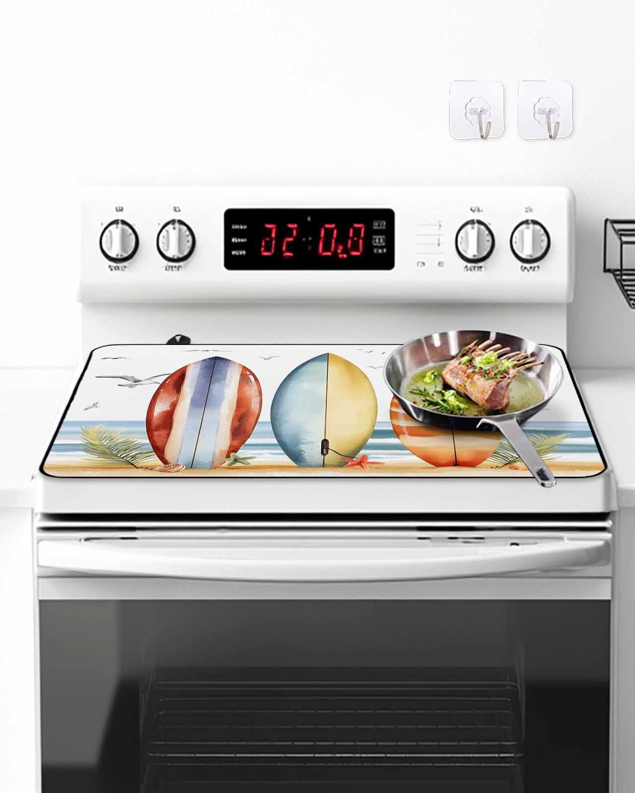 Stove Top Covers for Electric Stove 24x21 Inches, Blue Coastal Heat Insulation Fireproof Glass Cooktop Protector, White Seagull Summer Canoeing Starfish Countertop Stovetop Cover for Kitchen