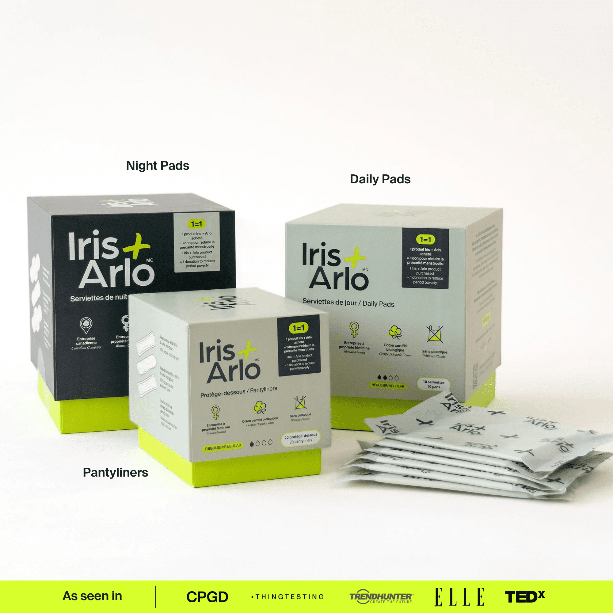 Iris + Arlo Organic Pads with Wings, Super, 100% Cotton, Chemical-Free, Non-toxic, No plastic (14 Count)