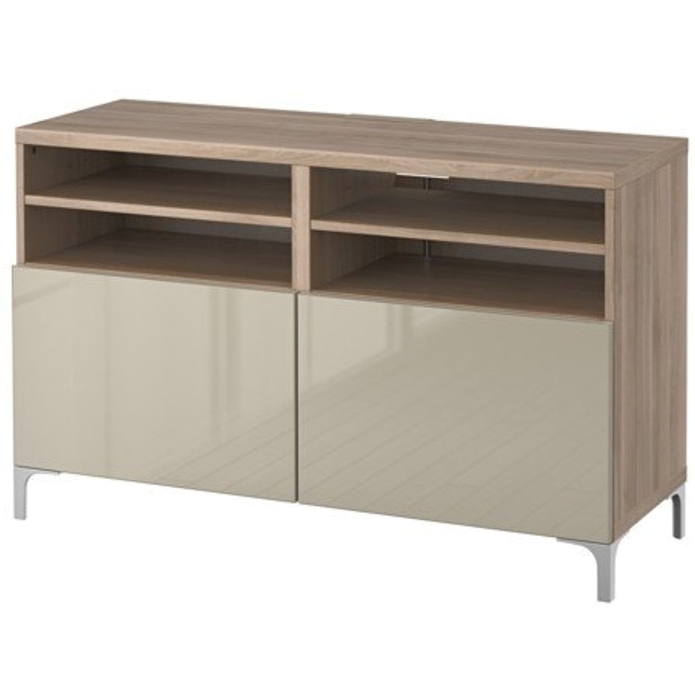 Ikea TV bench with doors, walnut effect light gray, Selsviken high
