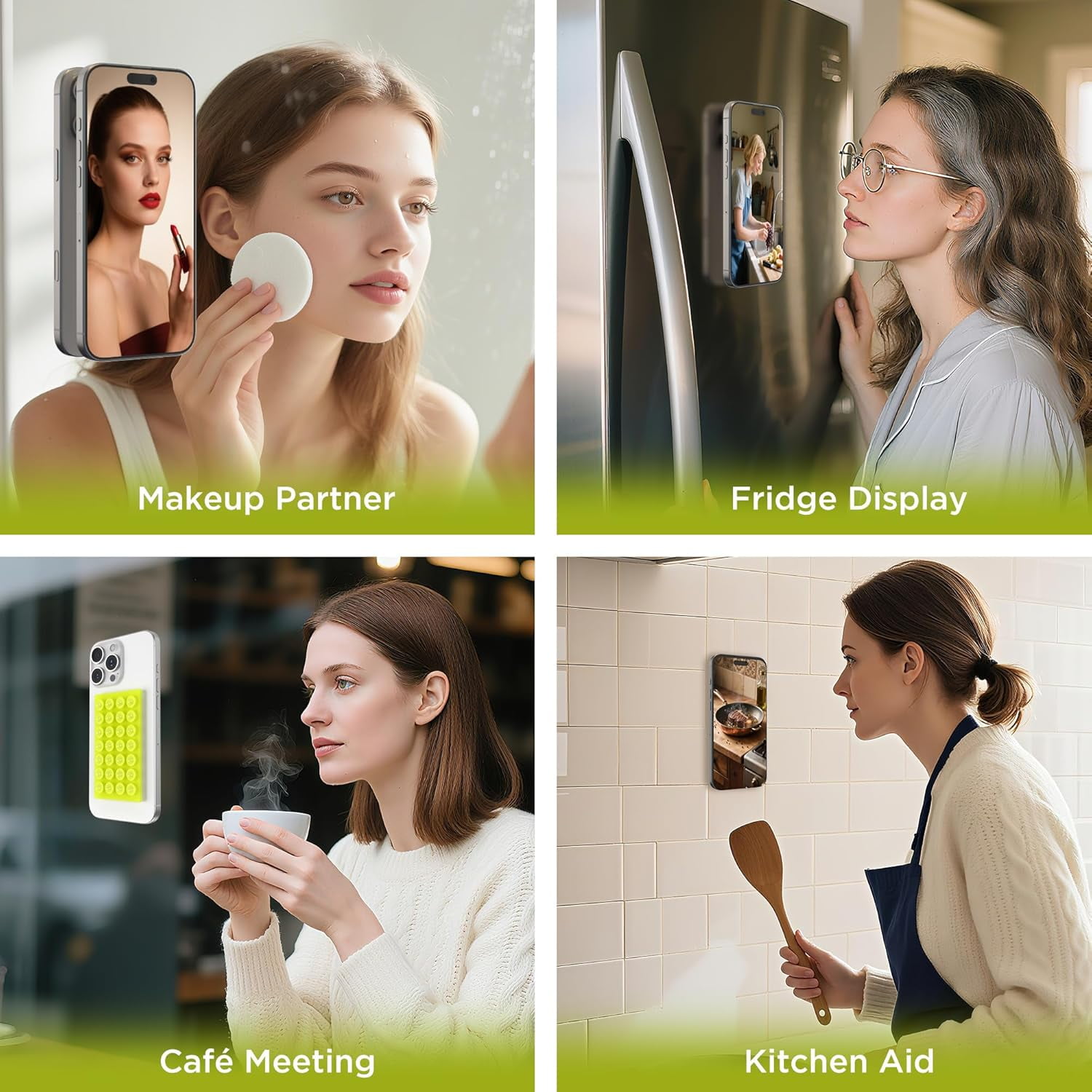 MKEUDQ-2 Pack Silicone Suction Cup Phone Case Mount Double-Sided, Hands-Free Strong Grip Holder for iPhone and Android, Sticky Phone Stand for Selfies and Videos, Neon Yellow+Transparent