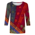 thumbnail image 6 of JURANMO Womens 3/4 Length Sleeve Tops, Casual Round Neck Pleated Blouses Vintage Ethnic Print Cotton Basic Tees Shirts Summer Tunic Prime Sales of The Day Red L, 6 of 7