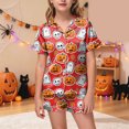 thumbnail image 2 of Pandaie Little Girls Loungewear Halloween Ghost Pumpkin Print Short Sleeve Pajamas 2 Piece Set Kid Night Sleepwear Outfits Red,6-7Years, 2 of 5