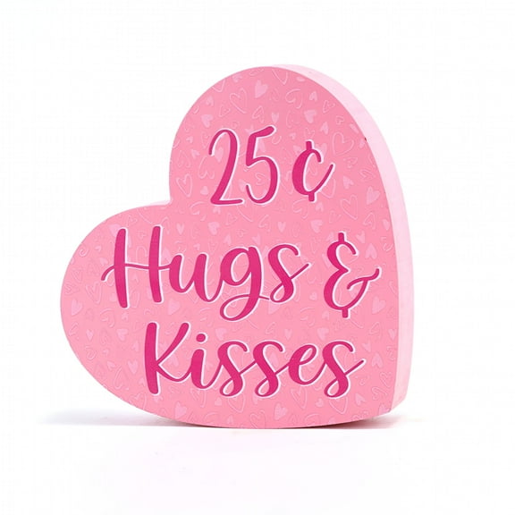 LAMIRO 4 Pieces Valentine's Day Wooden Sign Heart Shape Home Decor Conversation Heart Signs Candy Heart Tiered Tray Decor for Wedding Anniversary