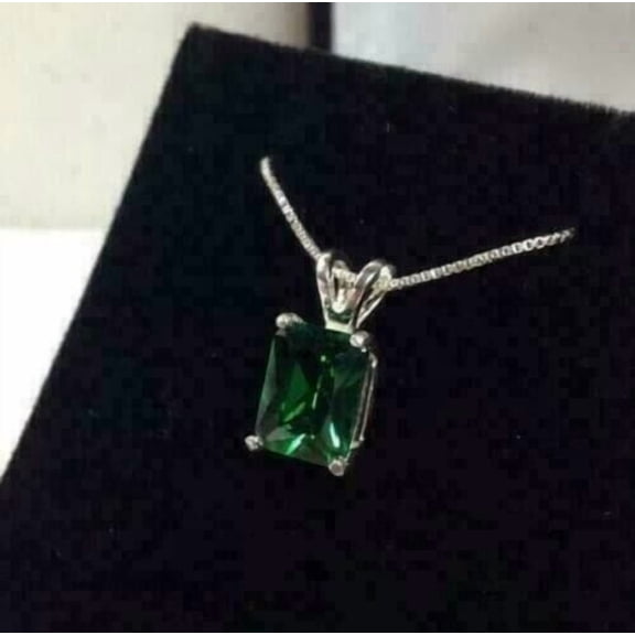 2Ct Lab Created Green Emerald Women's Pendant Emerald Cut 14K White Gold Plated