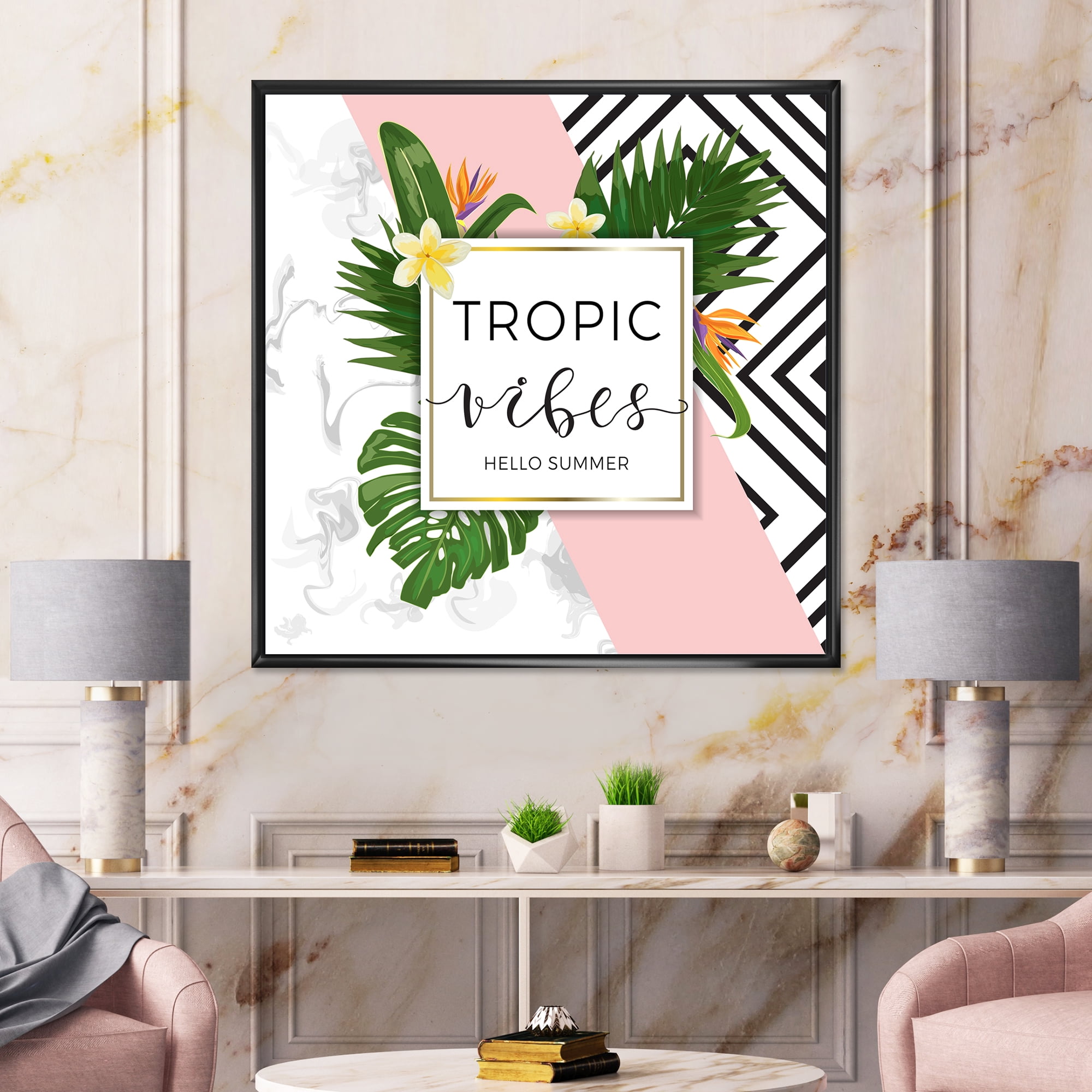 Designart 'Geometrics Tropic VIbes On Triangular' Nautical & Coastal Framed Canvas Wall Art Print