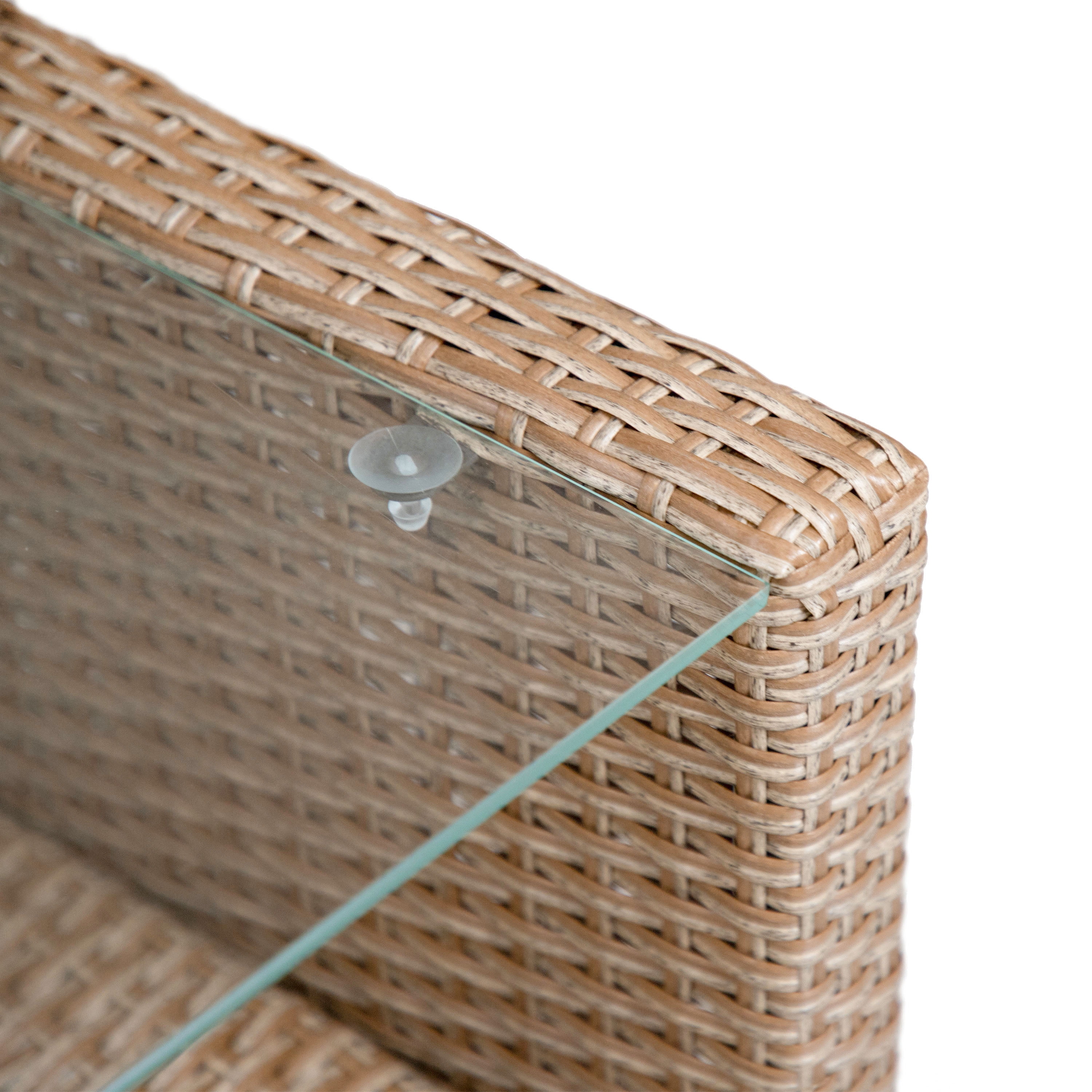 Alaya Outdoor Patio 1-Shelf PE Wicker and Steel Coffee Table, Natural Tone