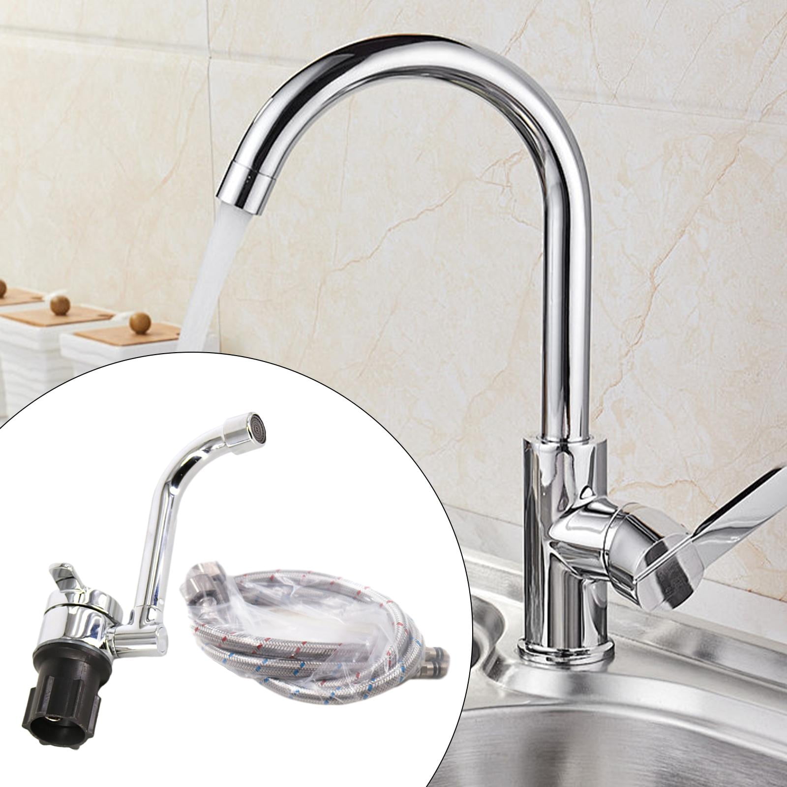 Esquirla RV Faucet 60cm Hose Hot And Cold Rotating Metal Faucet 32mm Faucet Folding Faucet for RV Caravans Bathroom Kitchen