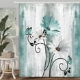 thumbnail image 3 of Rustic Farmhouse Shower Curtain, Farm Teal Daisy Floral Flowers and Butterfly on Country Wooden Shower Curtain for Bathroom, Turquoise Blue with 12PCS Hooks, 72X72IN, 3 of 6