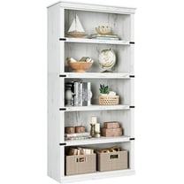 IDEALHOUSE 5 Tier Bookcase, Farmhouse Book Shelf with Storage, Tall Book Case Wooden 5 Shelf Bookcase for Home Office, Living Room, Bed Room (White, 67.4" H x 31.5" W x 12.8" D)