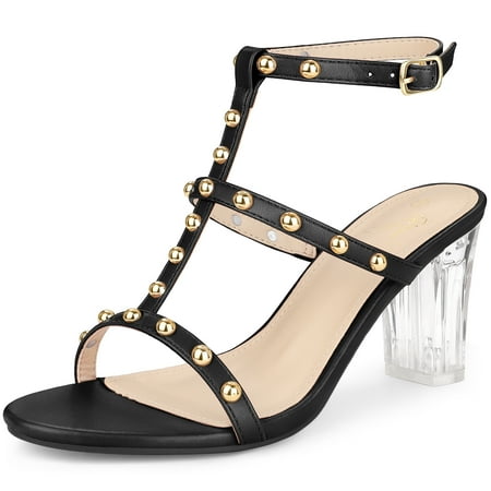 

Unique Bargains Women s Slingback Heel Chunky Clear Heels Sandals