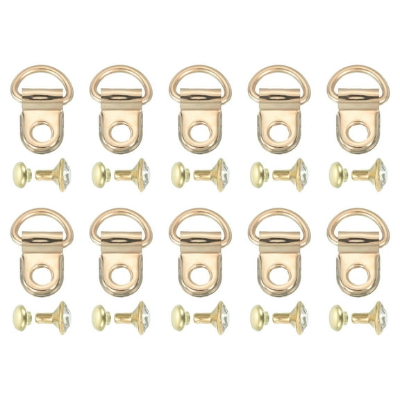 10 Sets Shoelace Hook, Boot Lace Hooks D‑Ring Eyelet Buckles with Rivets, Boots Eyelet Repair Clips for Hiking Boots Shoe Leather Bag, 9x14mm Gold