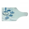 thumbnail image 1 of Clock Cutting Board, New Year Theme with a Clock and Glass Balls Illustration Christmas Xmas Celebration Pattern, Tempered Glass Cutting and Serving Board, Wine Bottle Shape, Blue, by Ambesonne, 1 of 1