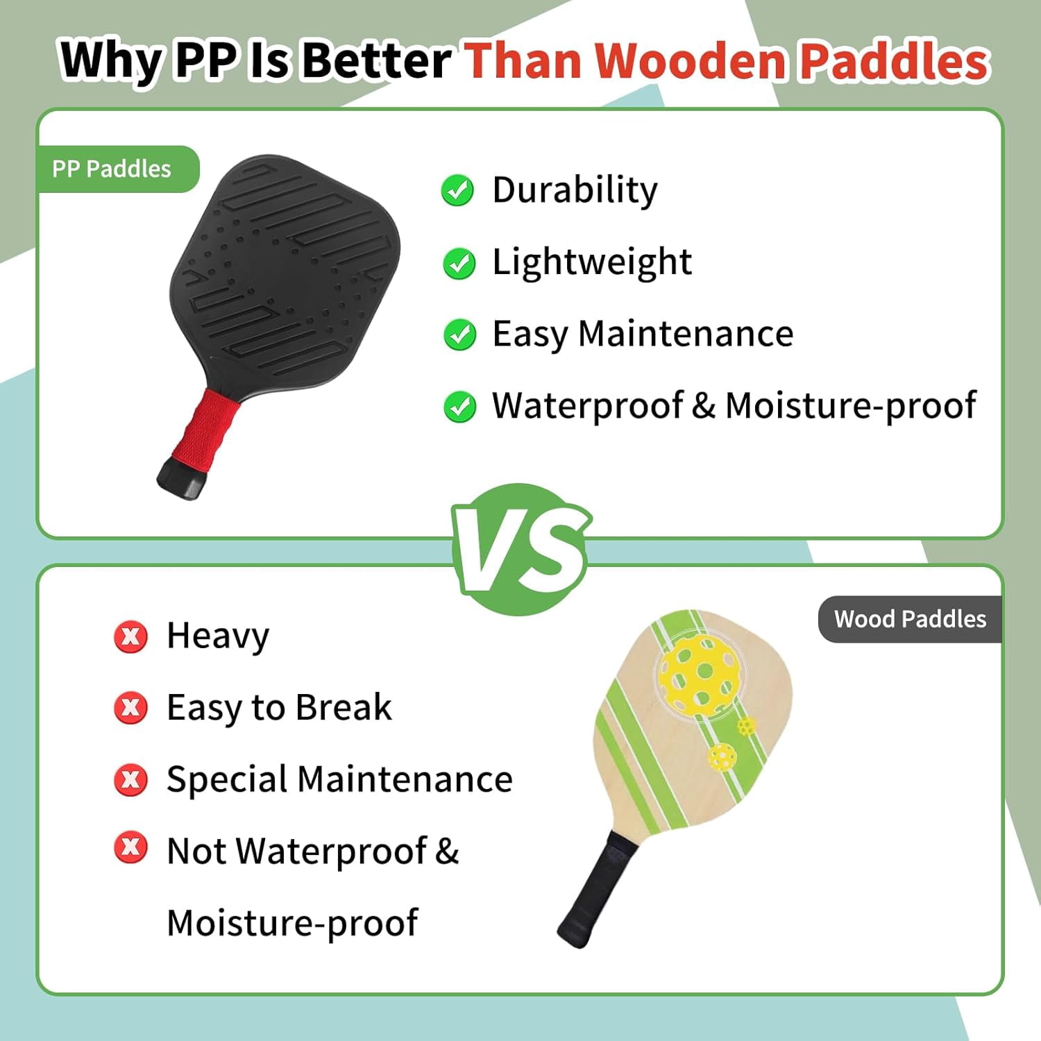 Rorland Waterproof Lightweight Pickleball Paddles Set,Beach Pool Toys Fun Play Sport Game, 2 Silence Balls and 2 Pickleballs, Ideal for Indoor Outdoor Activities