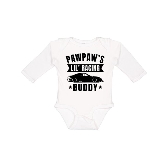 Inktastic Pawpaw's Lil' Racing Buddy with Car Silhouette Boys or Girls Long Sleeve Baby Bodysuit