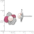 thumbnail image 4 of Sterling Silver Rh-Plated Pink Enamel 6-7Mm Fwc Pearl/Cz Flower Earrings (Width 15.5) (Length 16.5) - Jbsp, 4 of 5