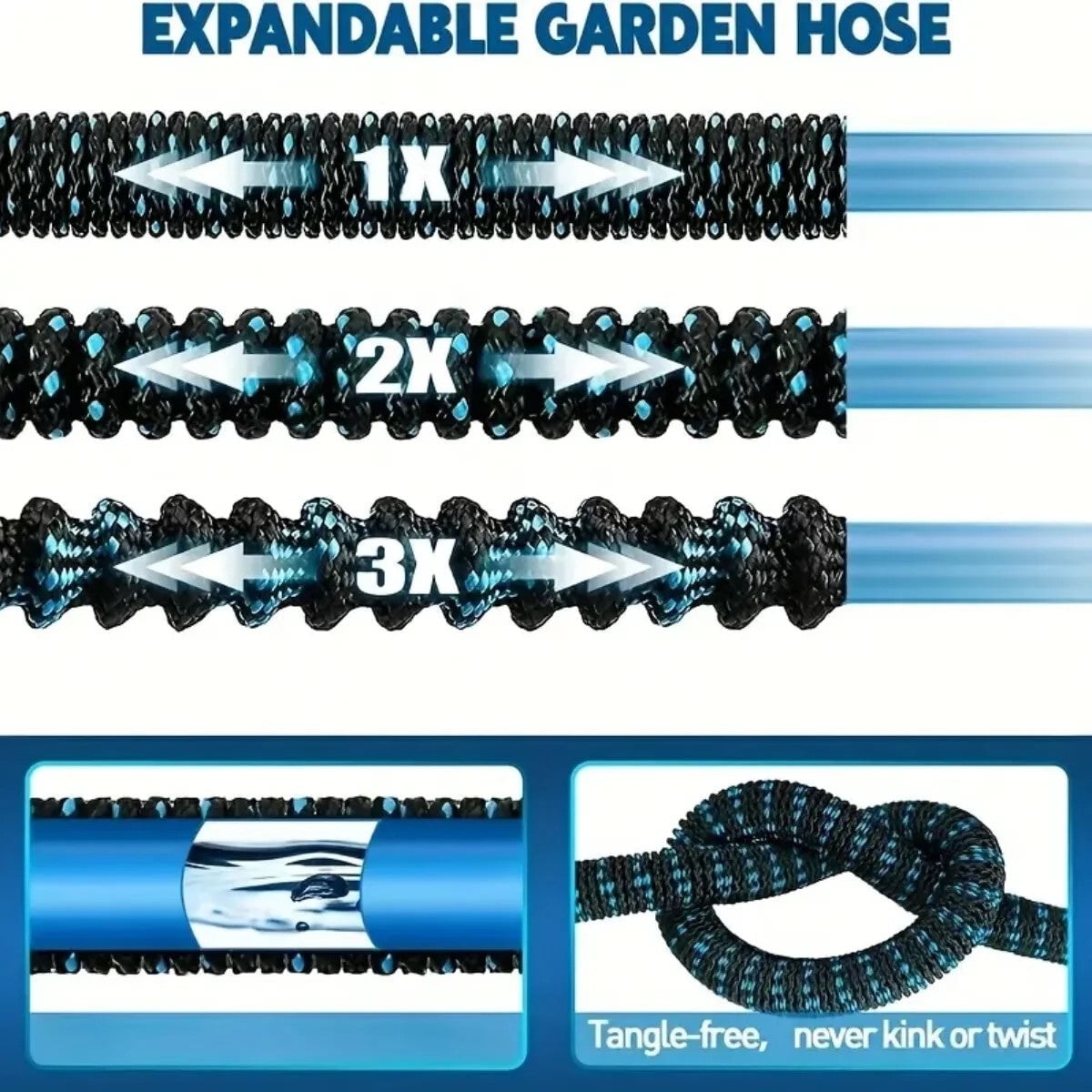 25FT Expandable Water Hose – Flexible Lightweight No-Kink Garden Hose for Outdoor Watering, Car Wash, Lawn & Yard with Leakproof Brass Fittings, Durable Expanding Water Hoses