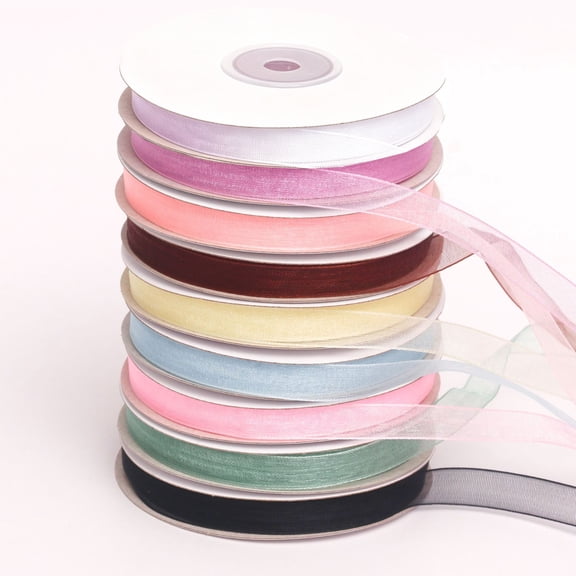 3/8" x 180 Yards Organza Ribbon Set, 9 Mixed Color Rolls Sheer Ribbon for Gift Wrapping, Crafts, Christmas Tree Bows & Wedding Decor